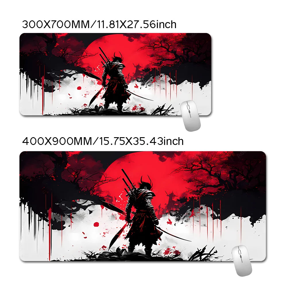 Samurai Warrior MousePad Gamer Computer Accessories Keyboard Table Mat Black Mouse pad Company Gaming Laptop Desk Accessory Pc