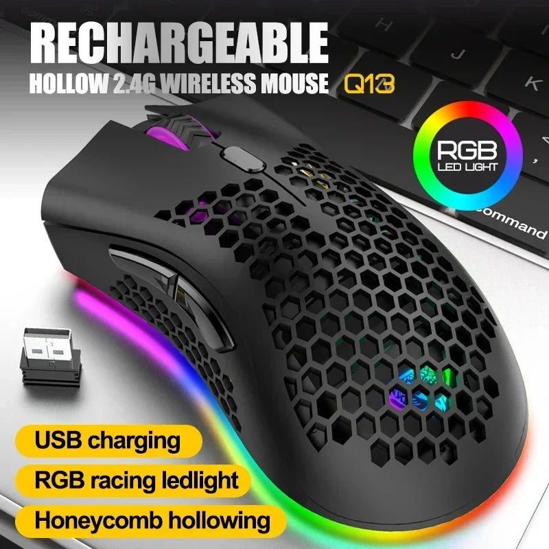 BM600 Wireless Mouse USB 2.4G Wireless RGB Optical Cellular Gaming Mouse Ergonomic Optical Honeycomb Office Wireless Mouse