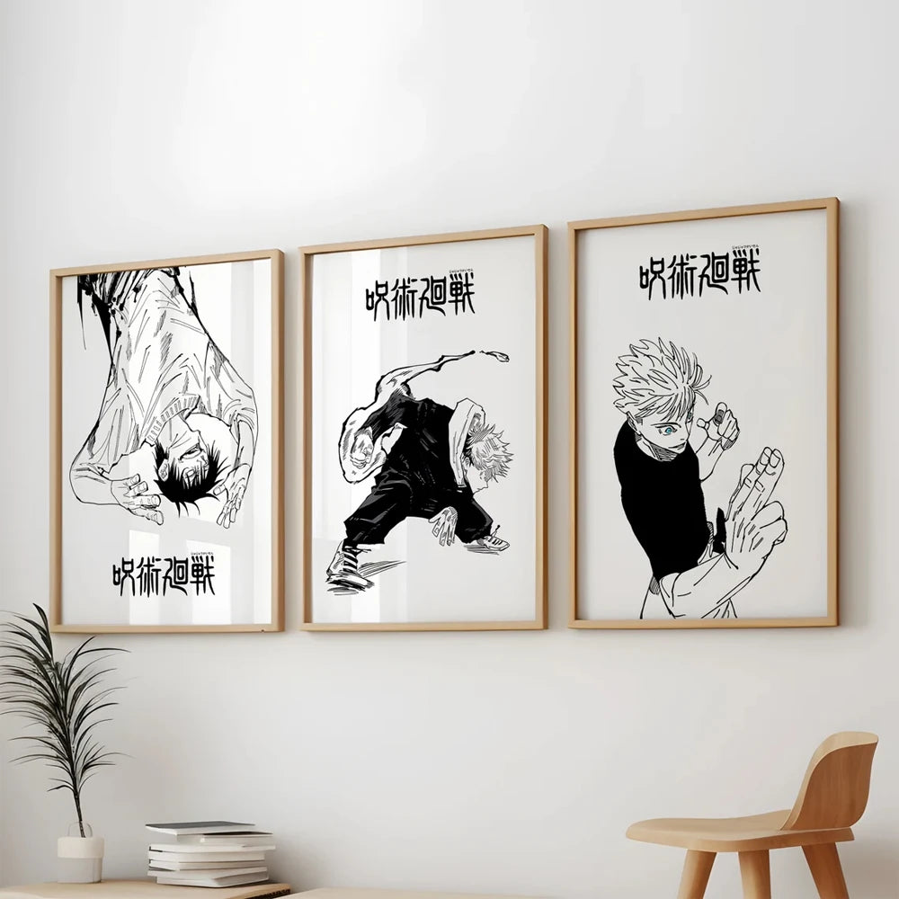1PC Frameless Kaisen Anime Poster Canvas Painting Black White Anime Wall Art for Living Room Boy Bedroom Home Decoration Gift
