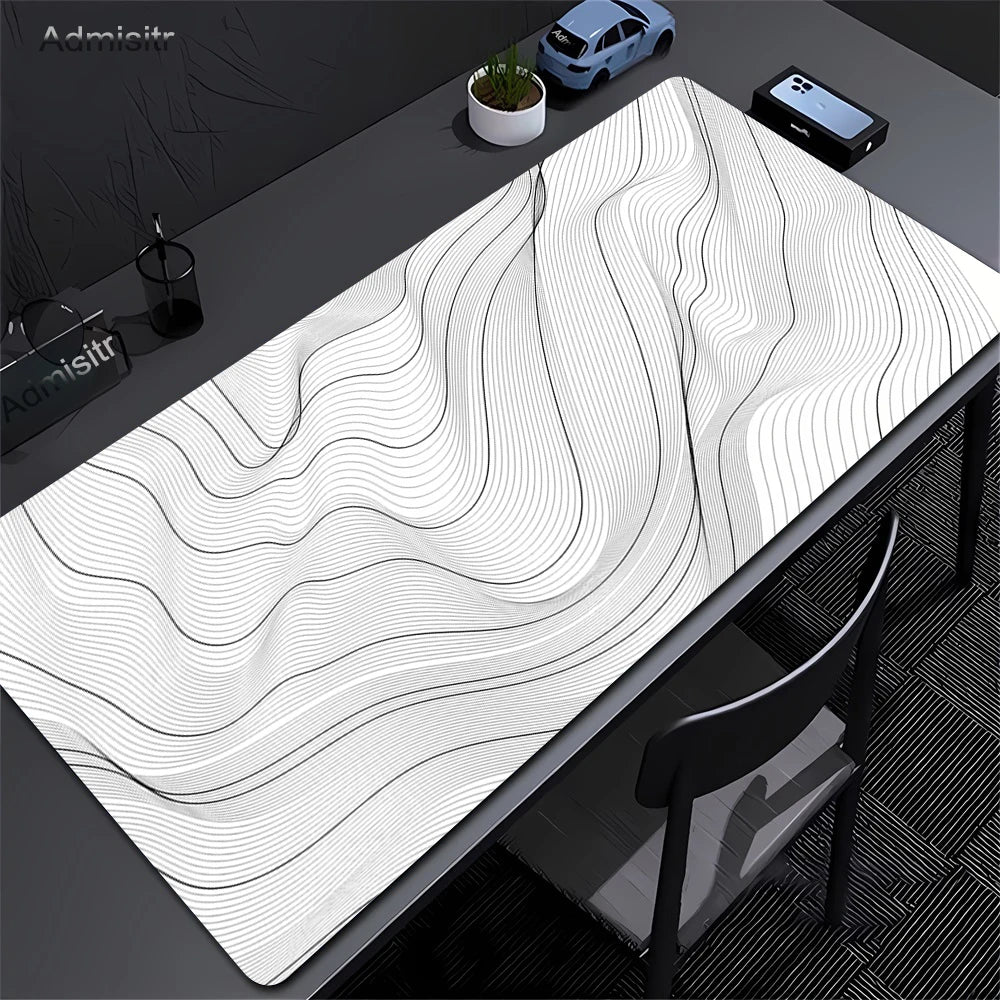 XXL Black & White Strata Liquid Gaming Mouse Pad - Large Non-Slip Desk Mat with Lockedge