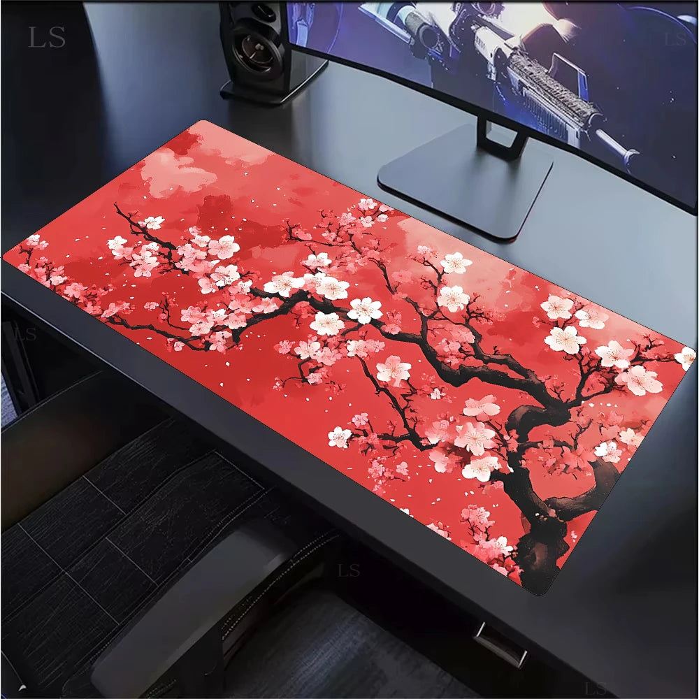 White Sakura Deskmat Japan Cherry Blossom MousePad Office Gaming Mouse pad Keyboard Pad Non-Slip Office Carpet Laptop Mouse Mats