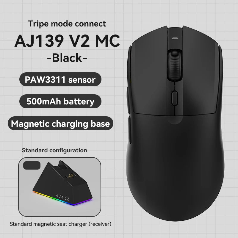 AJAZZ AJ139 V2 MC/AJ139 PRO Wireless Gaming Mouse PAW3311/PAW3395 Sensor 12000DPI/26000DPI 500mAh Bluetooth Mouse Gamer For PC