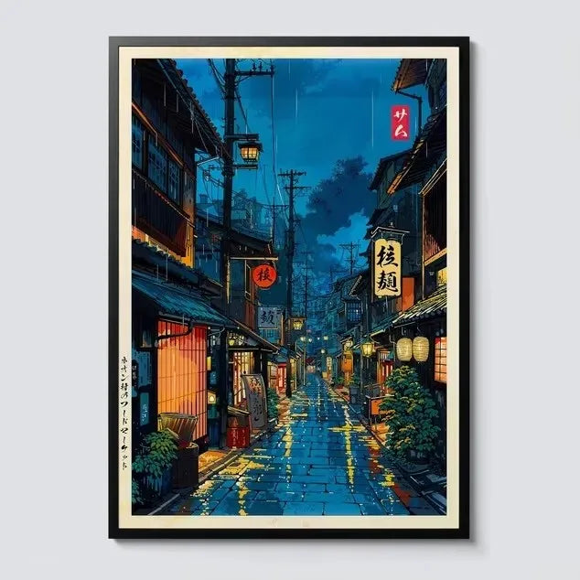 Anime Ramen Shop Food Illustration Canvas Print Tokyo City Street View Wall Poster for Modern Living Room Kitchen Home Decor