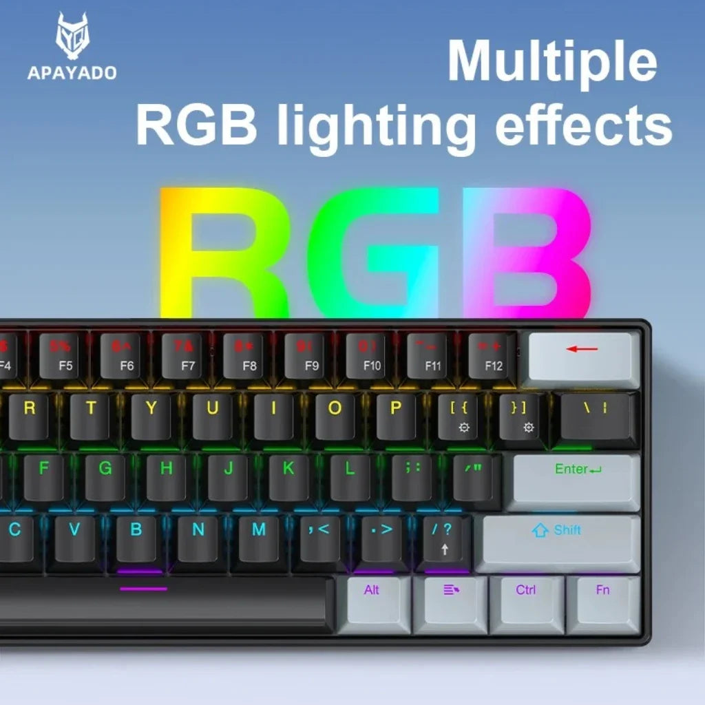 APAYADO K61 Wired Mechanical Keyboard - 60% Compact (61 Keys), RGB Backlit, Portable Design, Phantom Switches, for Gaming