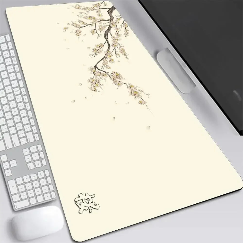 Sakura Cherry Blossom XXL Mouse Pad - Gray Gaming Desk Mat for Laptops & Keyboards
