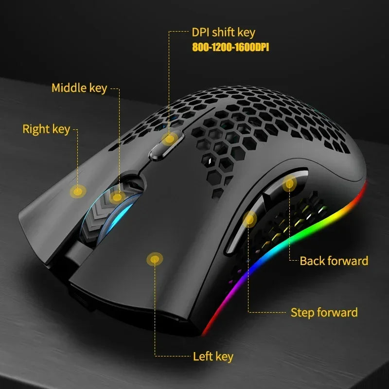 BM600 Wireless Mouse USB 2.4G Wireless RGB Optical Cellular Gaming Mouse Ergonomic Optical Honeycomb Office Wireless Mouse