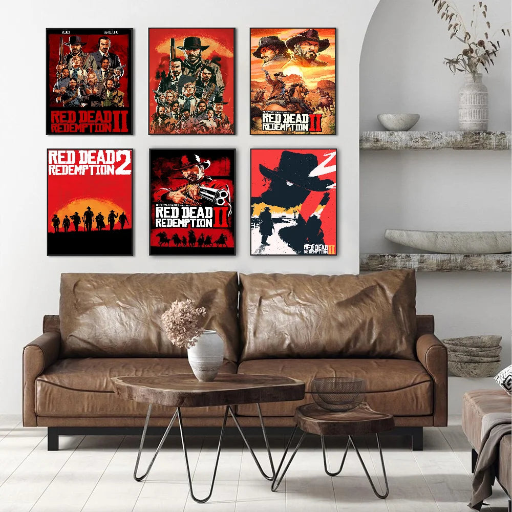 Red D-Dead R-Redemption 2 DIY Sticky Poster Whitepaper Prints Posters Artwork Vintage Decorative Painting