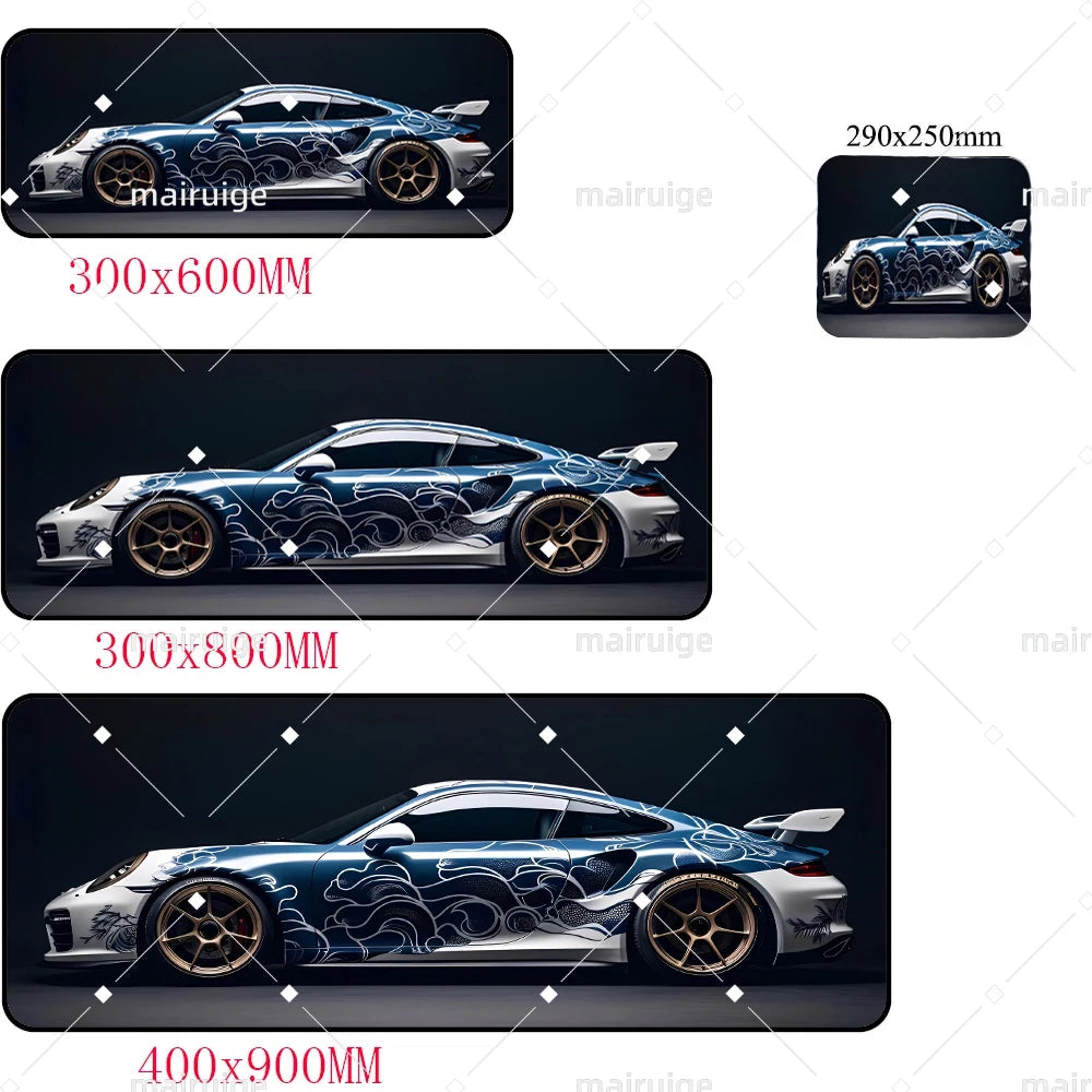 Large White Sports Car Design Gaming Mouse Pad Anti-Slip Rubber Base Extended Desk Mat for Gamer Office Use Computer Accessories