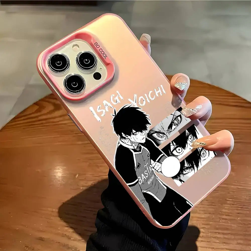 Cool B-Blue L-Lock Anime Phone Case For iPhone 17 16 15 14 13 12 11 Pro Max Air multicolor Matte Laser Metallic Aurora Funda