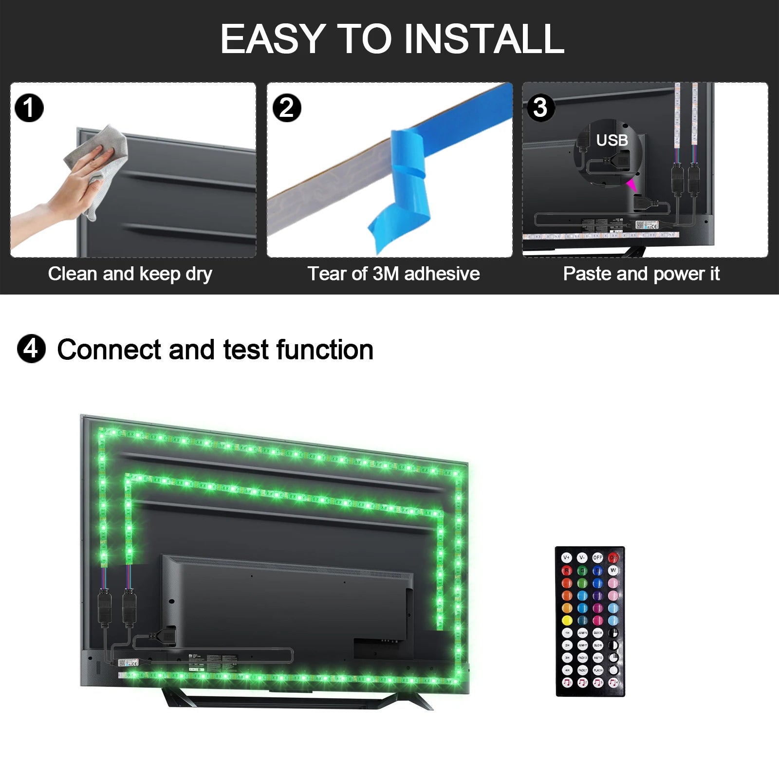 5V RGB LED Strip Kit USB Powered Music Sync Bluetooth/3Key/44Key Control Dimmerable Flexible Indoor TV BackLighting LED Lights