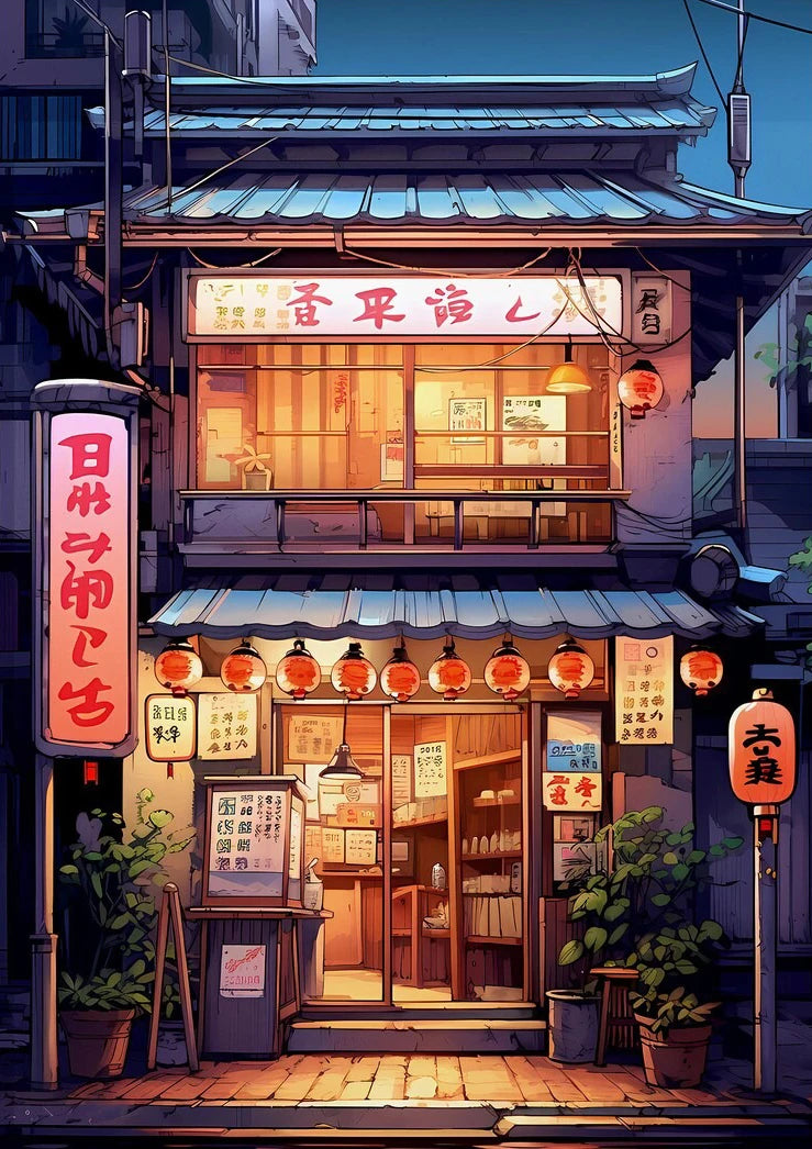 Anime Ramen Shop Food Illustration Canvas Print Tokyo City Street View Wall Poster for Modern Living Room Kitchen Home Decor
