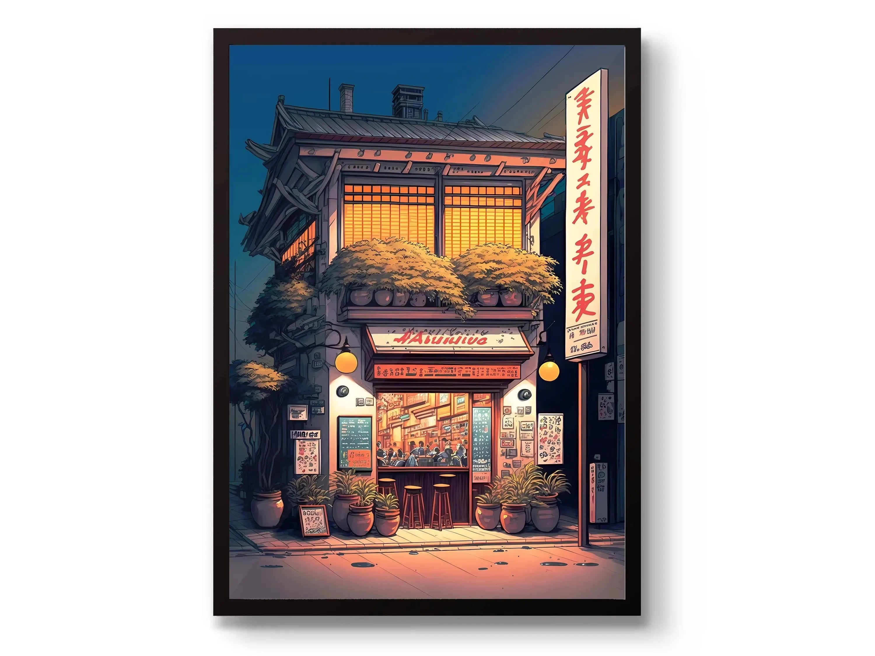 Anime Ramen Shop Food Illustration Canvas Print Tokyo City Street View Wall Poster for Modern Living Room Kitchen Home Decor
