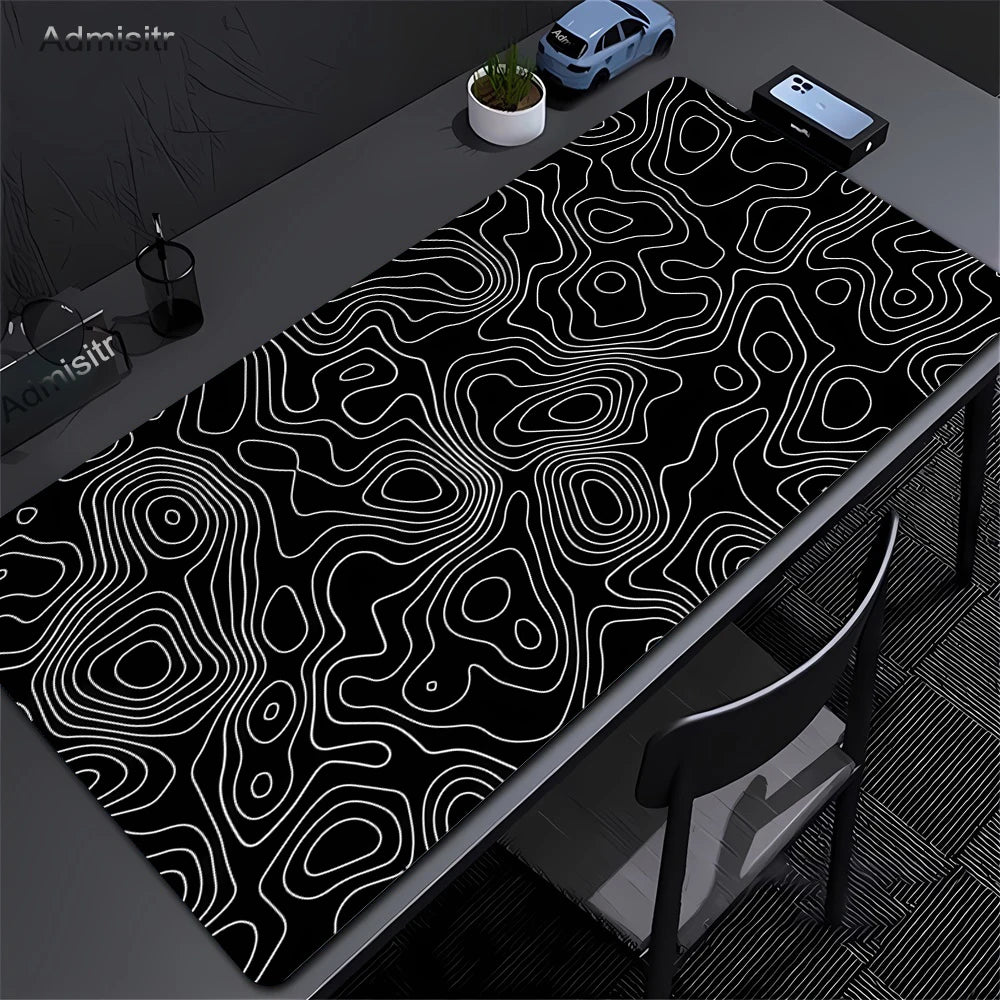 XXL Black & White Strata Liquid Gaming Mouse Pad - Large Non-Slip Desk Mat with Lockedge