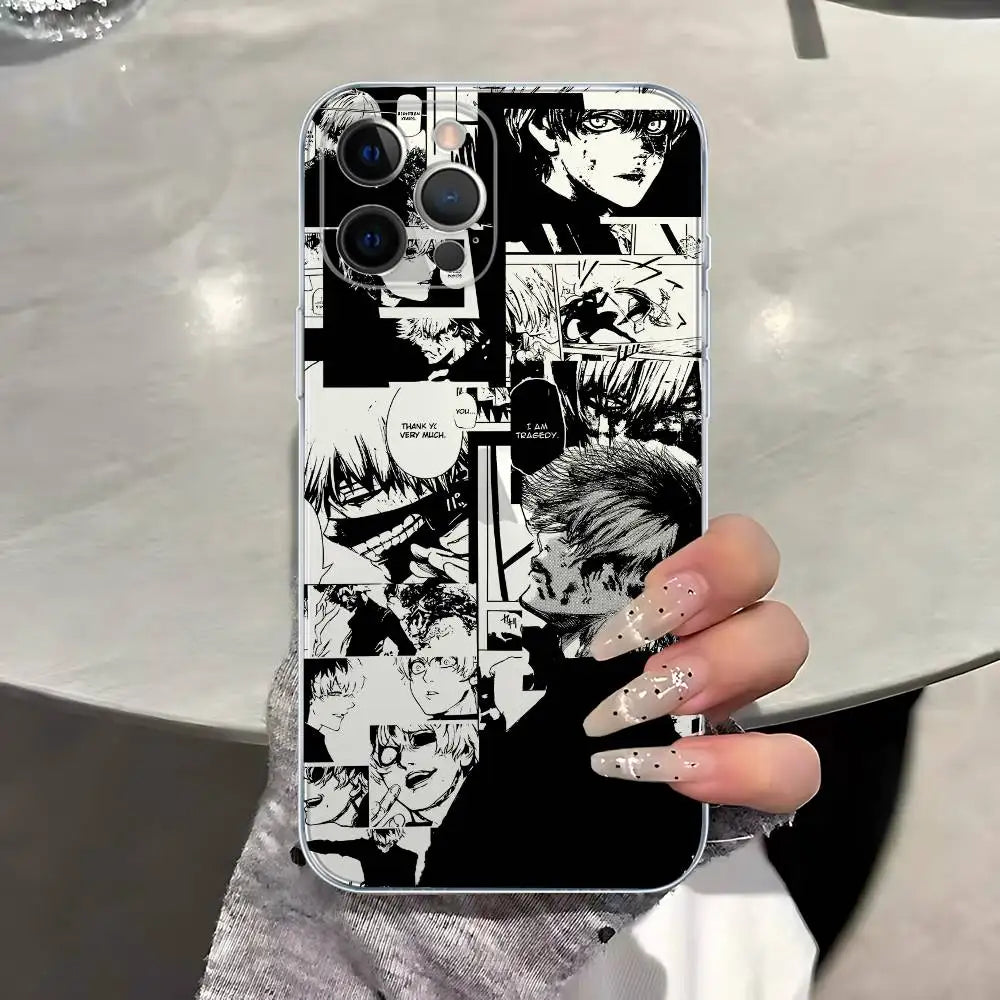 Tokyo Ghoul Kaneki Ken Anime Transparent Case For iPhone 11 12 13 14 15 16 17 Air Pro Max Plus Mini Shockproof Cover