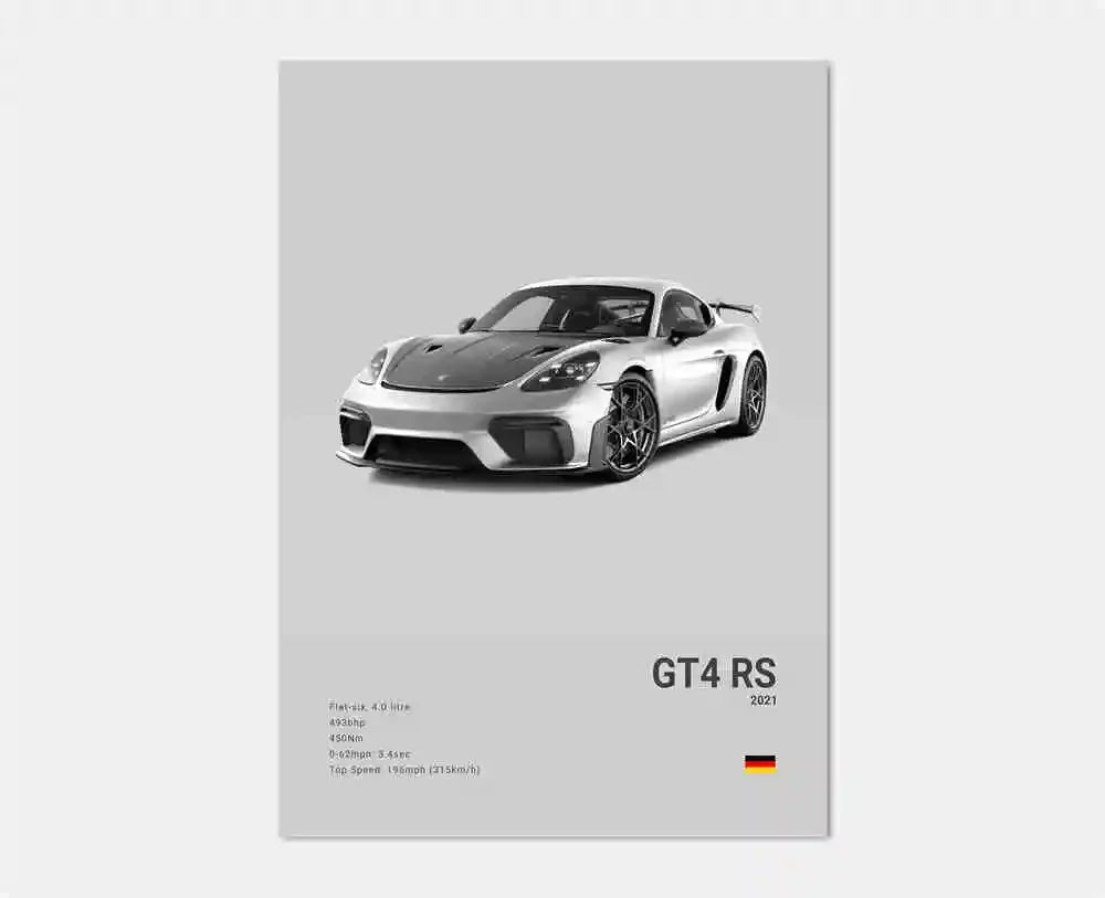 Black White Pop Luxury Germany Sports Car Poster Wall Art 911 GT3 RS Turbo HD Print Canvas Painting for Garage Home Room Decor