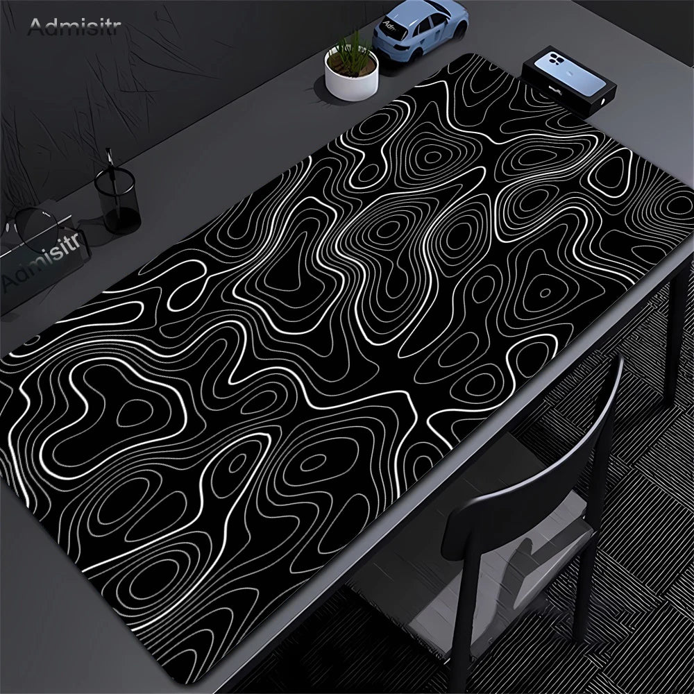 XXL Black & White Strata Liquid Gaming Mouse Pad - Large Non-Slip Desk Mat with Lockedge