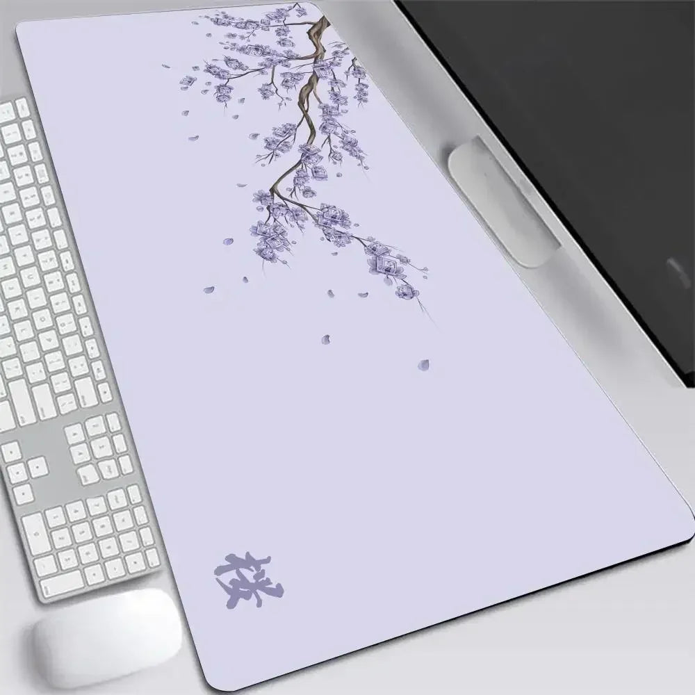 Sakura Cherry Blossom XXL Mouse Pad - Gray Gaming Desk Mat for Laptops & Keyboards