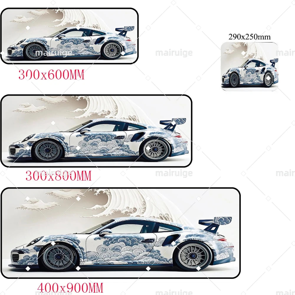 Large White Sports Car Design Gaming Mouse Pad Anti-Slip Rubber Base Extended Desk Mat for Gamer Office Use Computer Accessories