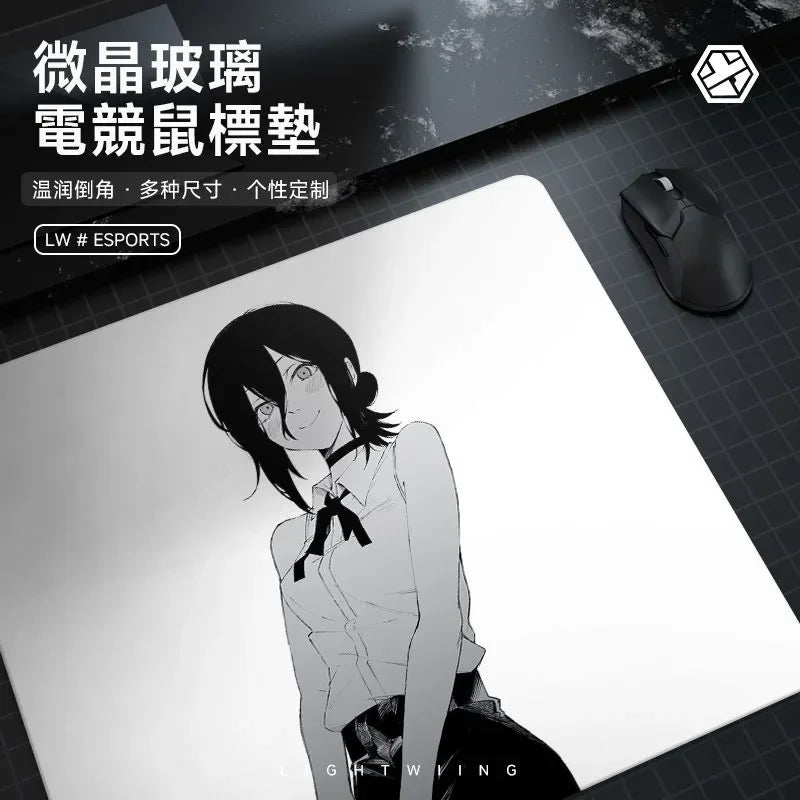 Japanese Anime Girl Y2K Glass Gaming Mouse Pad Smooth Frosted Surface Desk Mat Tempered Upgrade FPS Office Mousepad Esports