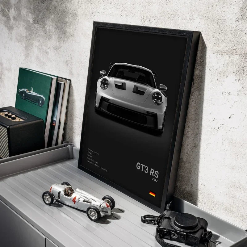 Black White Pop Luxury Germany Sports Car Poster Wall Art 911 GT3 RS Turbo HD Print Canvas Painting for Garage Home Room Decor