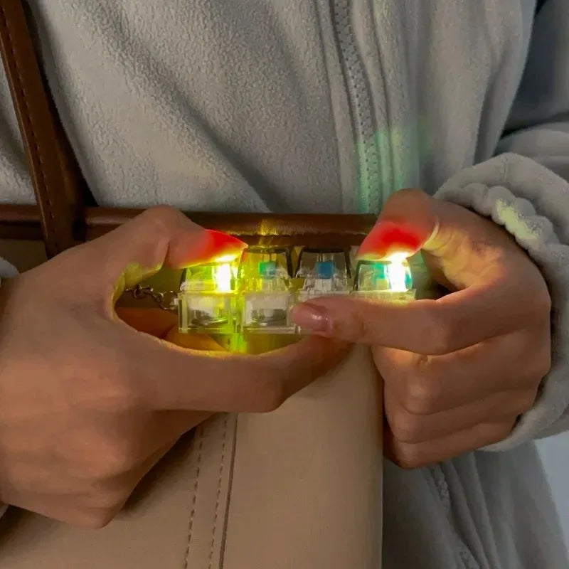 LED Light Up Keyboard Key Keychain Stress Relief Fidget Clickable Button 4-key Mechanical Keyboard Pressure Reducing Key Chain