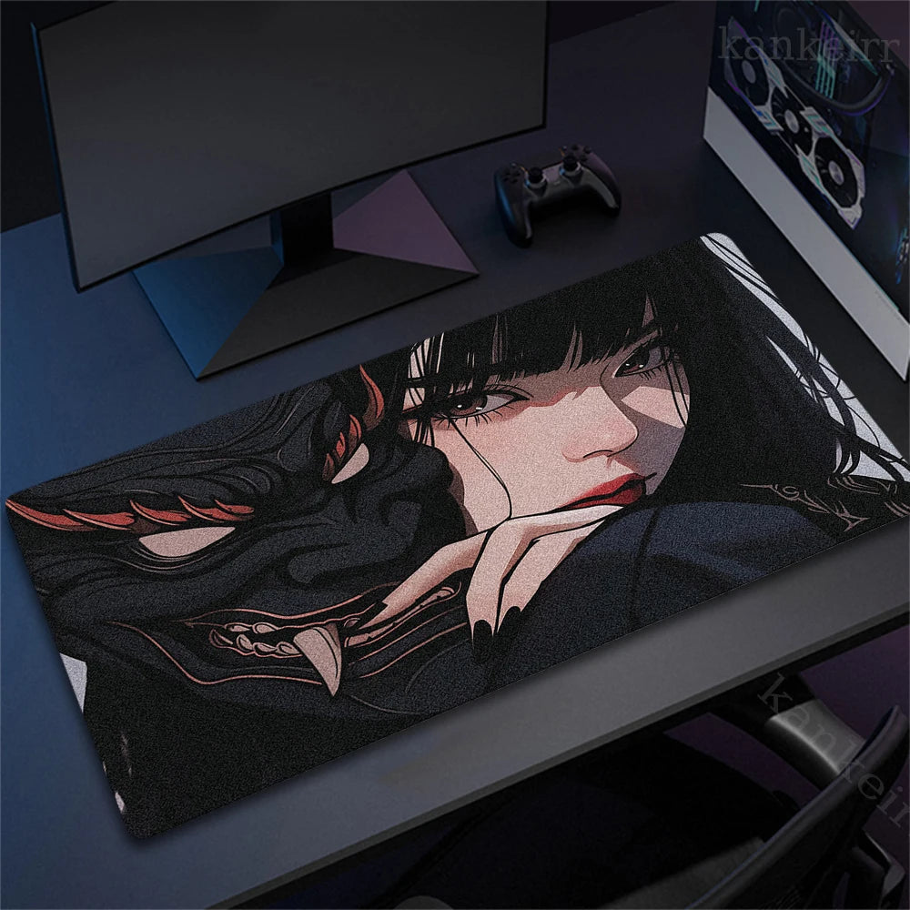 Large Gaming Mosue Pad Premium Mousepad Gamer Mask Girl Anime Mouse Mat XXL 90x40cm Deskmat Computer Keyboard Pads Office Carpet