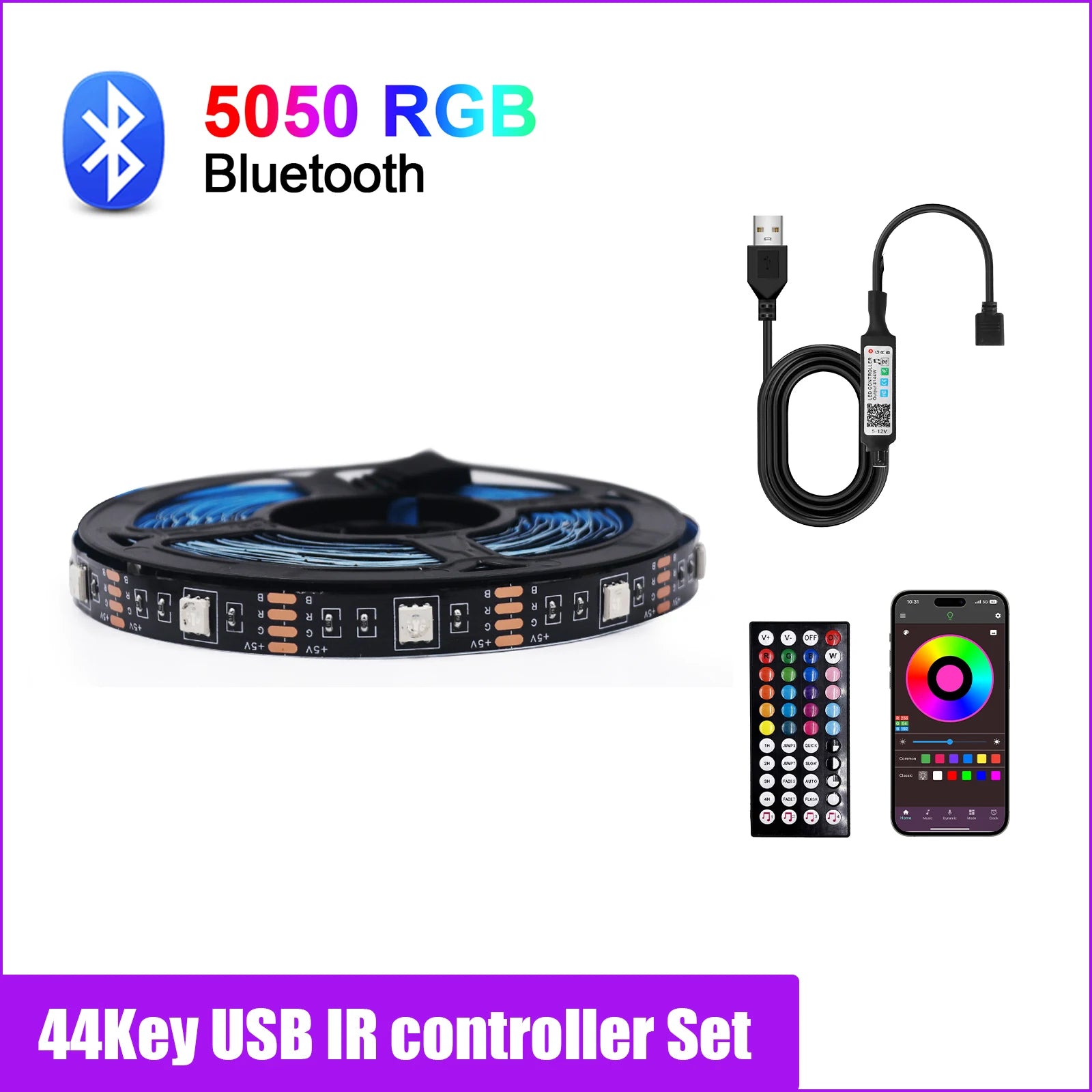 5V RGB LED Strip Kit USB Powered Music Sync Bluetooth/3Key/44Key Control Dimmerable Flexible Indoor TV BackLighting LED Lights