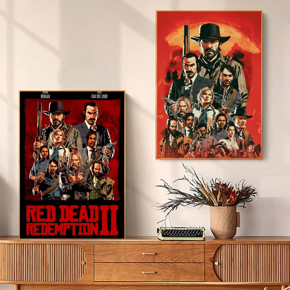 Red D-Dead R-Redemption 2 DIY Sticky Poster Whitepaper Prints Posters Artwork Vintage Decorative Painting