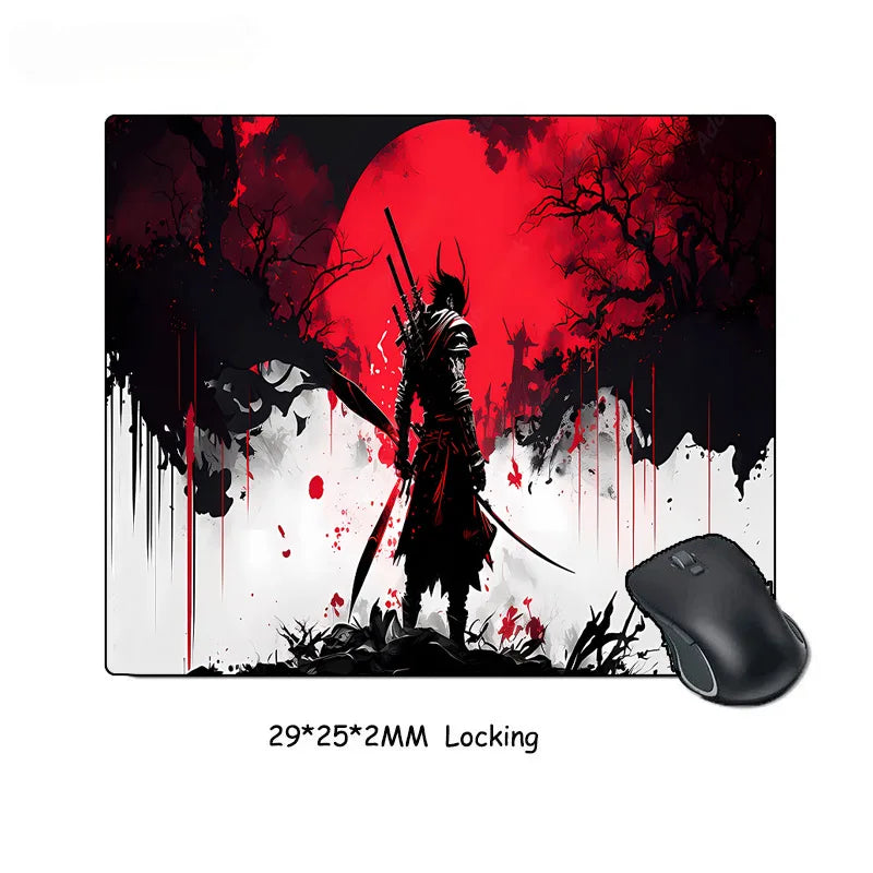 Samurai Warrior MousePad Gamer Computer Accessories Keyboard Table Mat Black Mouse pad Company Gaming Laptop Desk Accessory Pc