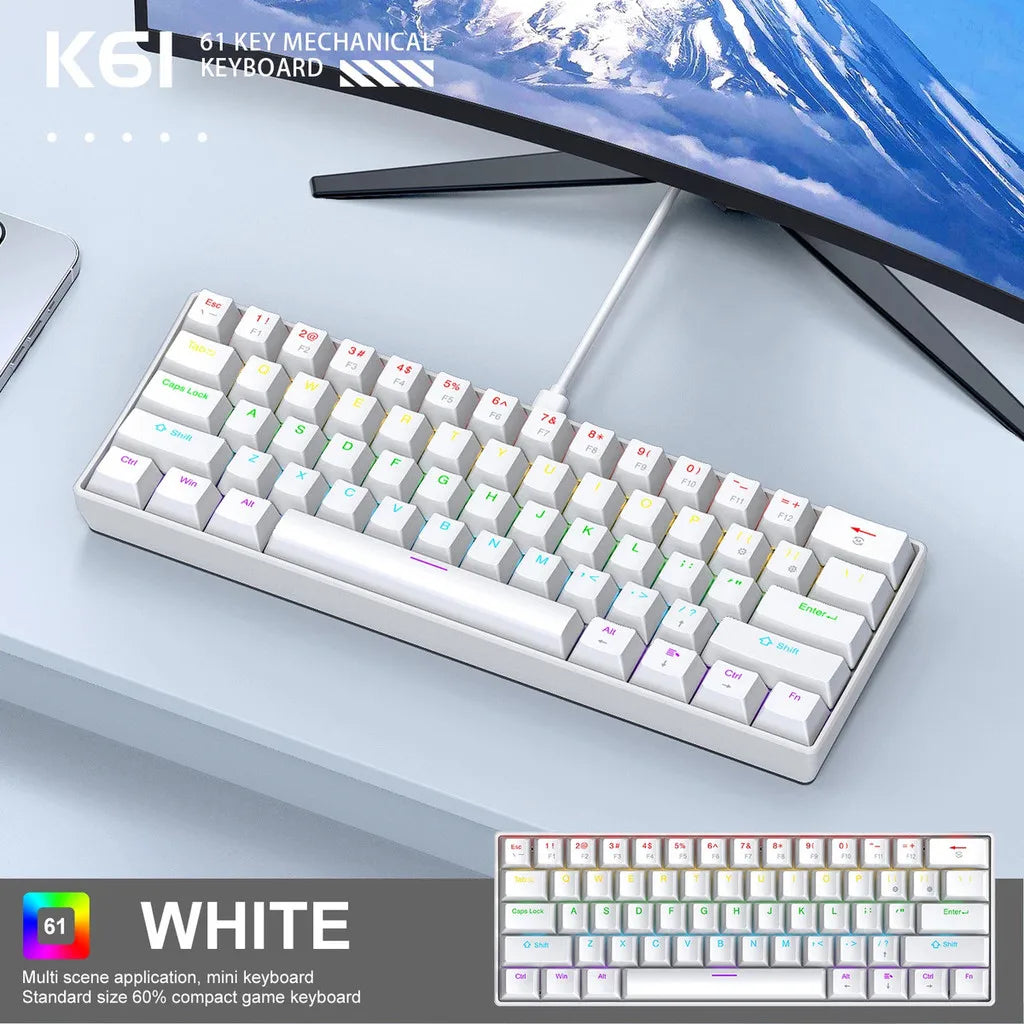 APAYADO K61 Wired Mechanical Keyboard - 60% Compact (61 Keys), RGB Backlit, Portable Design, Phantom Switches, for Gaming