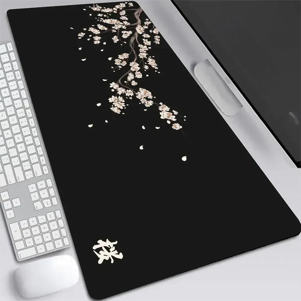 Sakura Cherry Blossom XXL Mouse Pad - Gray Gaming Desk Mat for Laptops & Keyboards