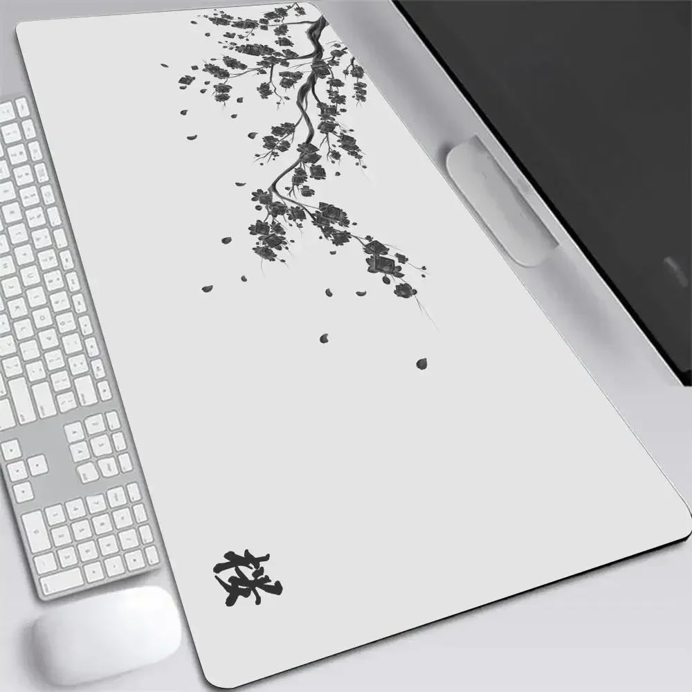 Sakura Cherry Blossom XXL Mouse Pad - Gray Gaming Desk Mat for Laptops & Keyboards