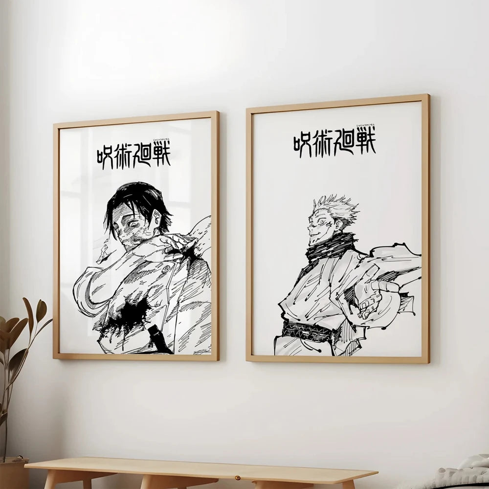 1PC Frameless Kaisen Anime Poster Canvas Painting Black White Anime Wall Art for Living Room Boy Bedroom Home Decoration Gift
