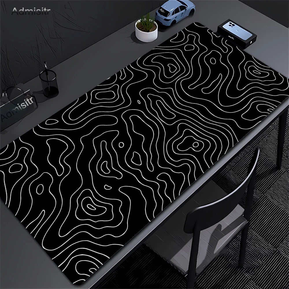 XXL Black & White Strata Liquid Gaming Mouse Pad - Large Non-Slip Desk Mat with Lockedge