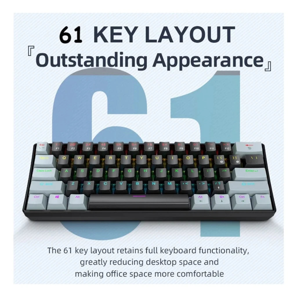 APAYADO K61 Wired Mechanical Keyboard - 60% Compact (61 Keys), RGB Backlit, Portable Design, Phantom Switches, for Gaming