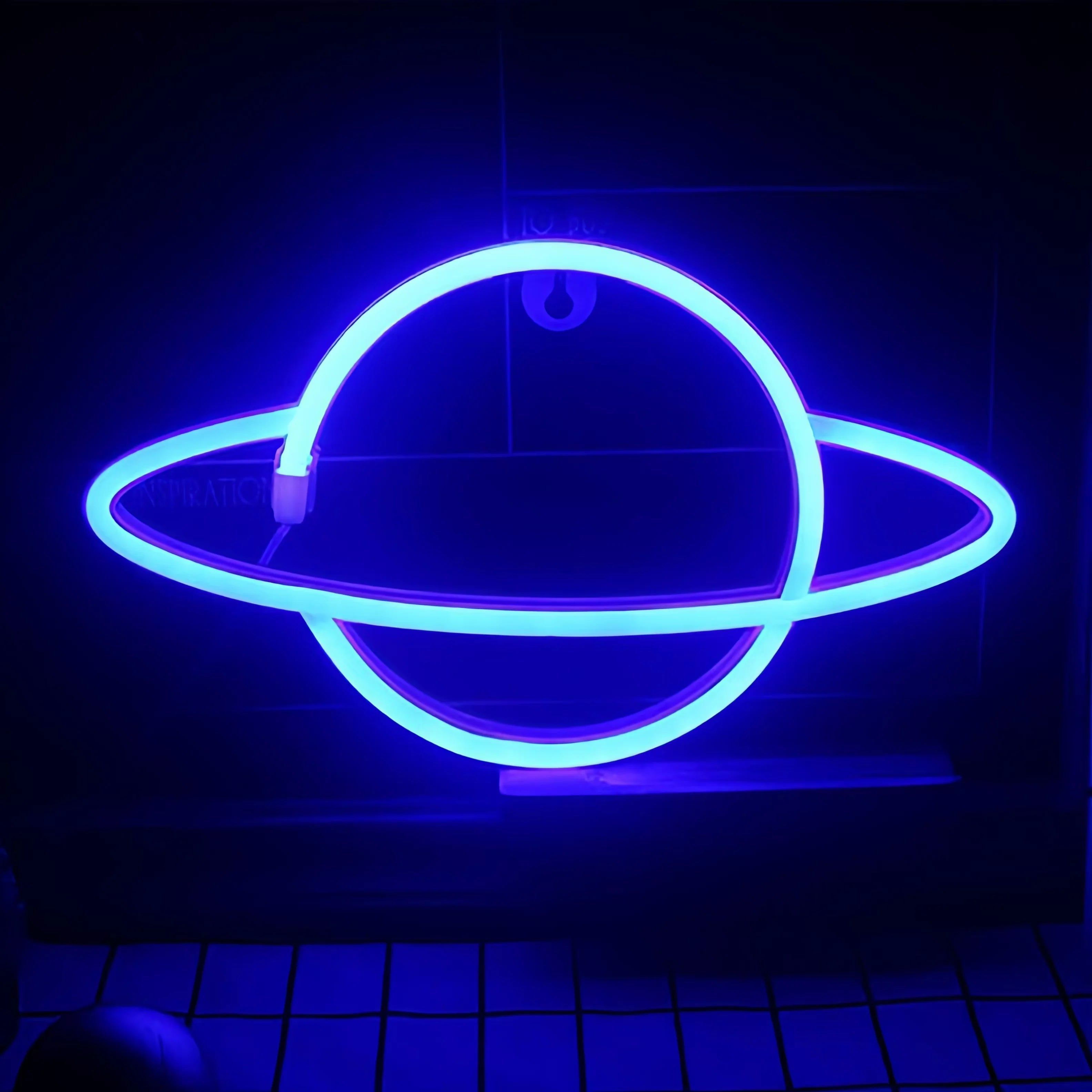 1 Piece Indoor Room Cozy Planet Decoration Night Light, Pink-Blue Wall Decoration Game Room Themed Party Decorations Boys' Gift USB or Battery Powered (Battery Not Included)
