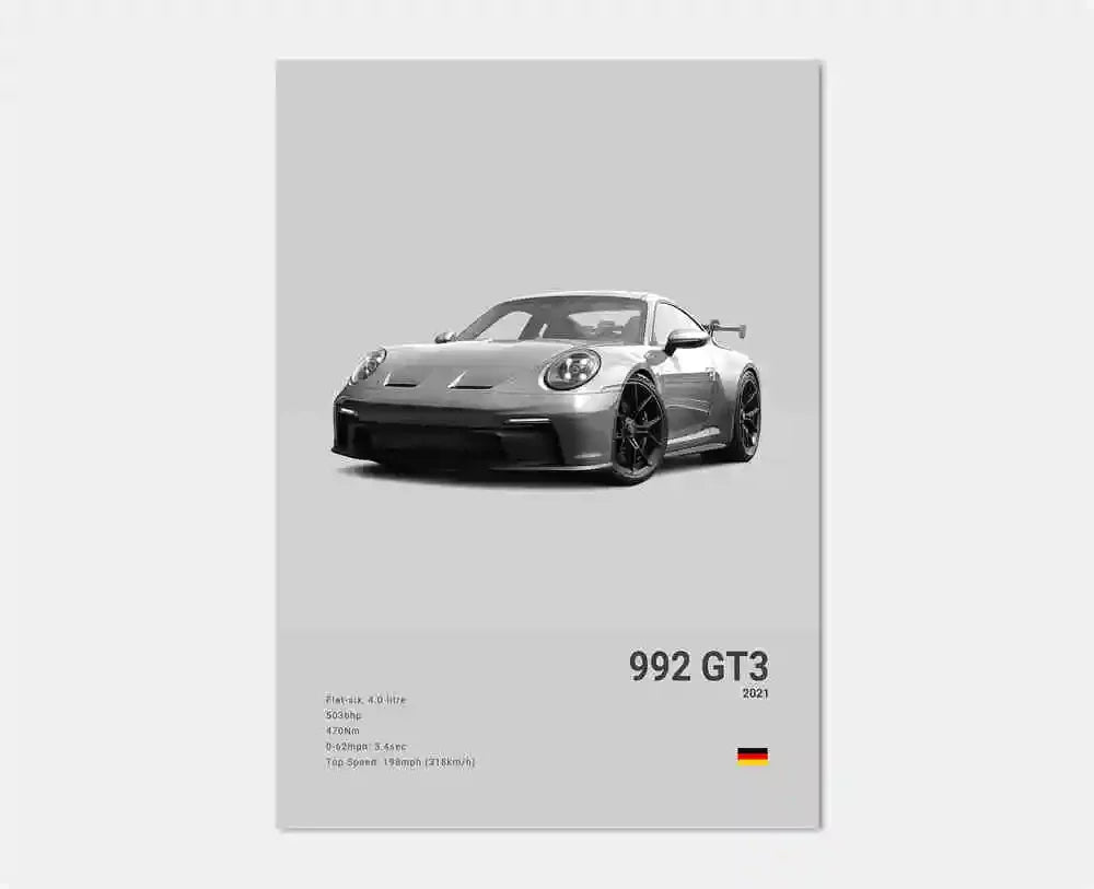 Black White Pop Luxury Germany Sports Car Poster Wall Art 911 GT3 RS Turbo HD Print Canvas Painting for Garage Home Room Decor