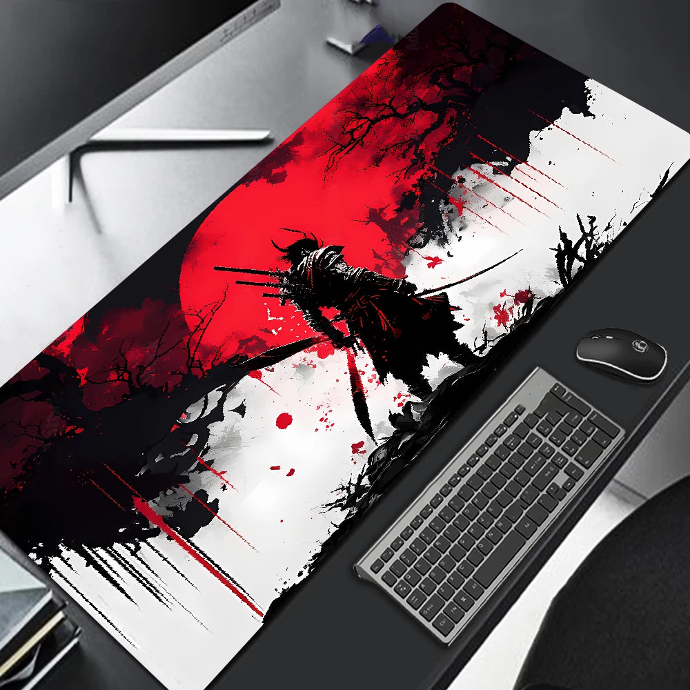 Samurai Warrior MousePad Gamer Computer Accessories Keyboard Table Mat Black Mouse pad Company Gaming Laptop Desk Accessory Pc
