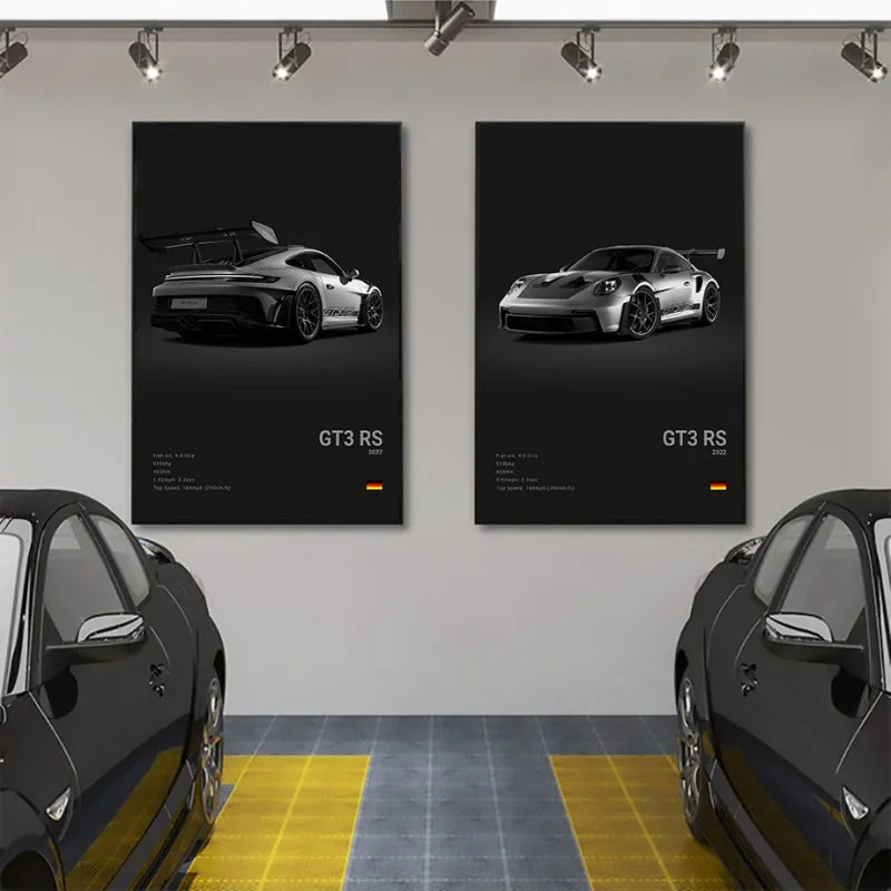 Black White Pop Luxury Germany Sports Car Poster Wall Art 911 GT3 RS Turbo HD Print Canvas Painting for Garage Home Room Decor