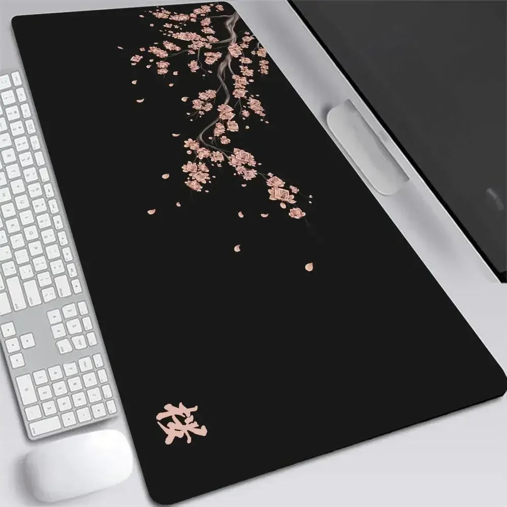 Sakura Cherry Blossom XXL Mouse Pad - Gray Gaming Desk Mat for Laptops & Keyboards