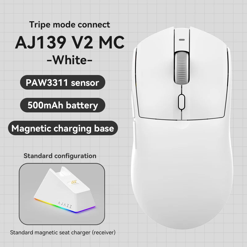 AJAZZ AJ139 V2 MC/AJ139 PRO Wireless Gaming Mouse PAW3311/PAW3395 Sensor 12000DPI/26000DPI 500mAh Bluetooth Mouse Gamer For PC