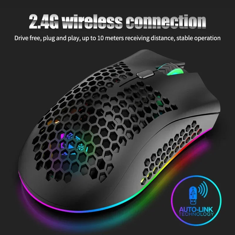 BM600 Wireless Mouse USB 2.4G Wireless RGB Optical Cellular Gaming Mouse Ergonomic Optical Honeycomb Office Wireless Mouse