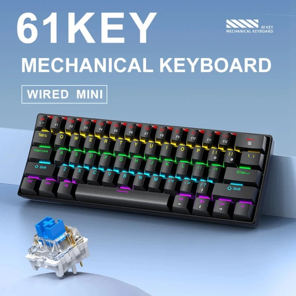 APAYADO K61 Wired Mechanical Keyboard - 60% Compact (61 Keys), RGB Backlit, Portable Design, Phantom Switches, for Gaming