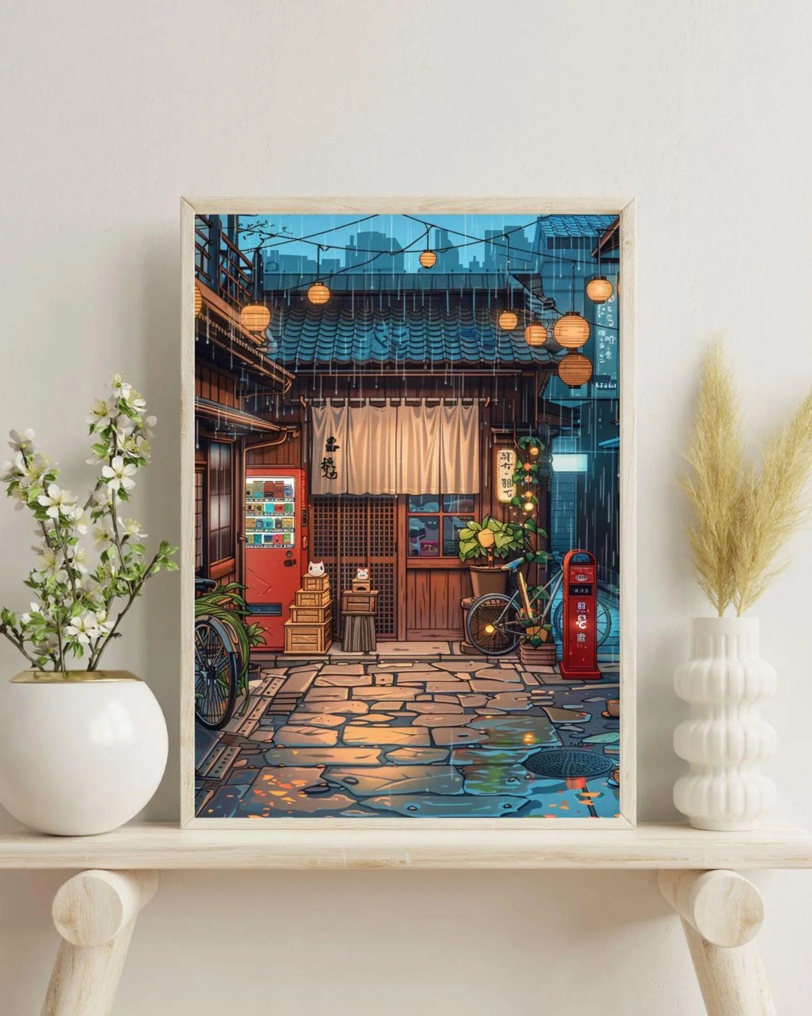 Anime Ramen Shop Food Illustration Canvas Print Tokyo City Street View Wall Poster for Modern Living Room Kitchen Home Decor