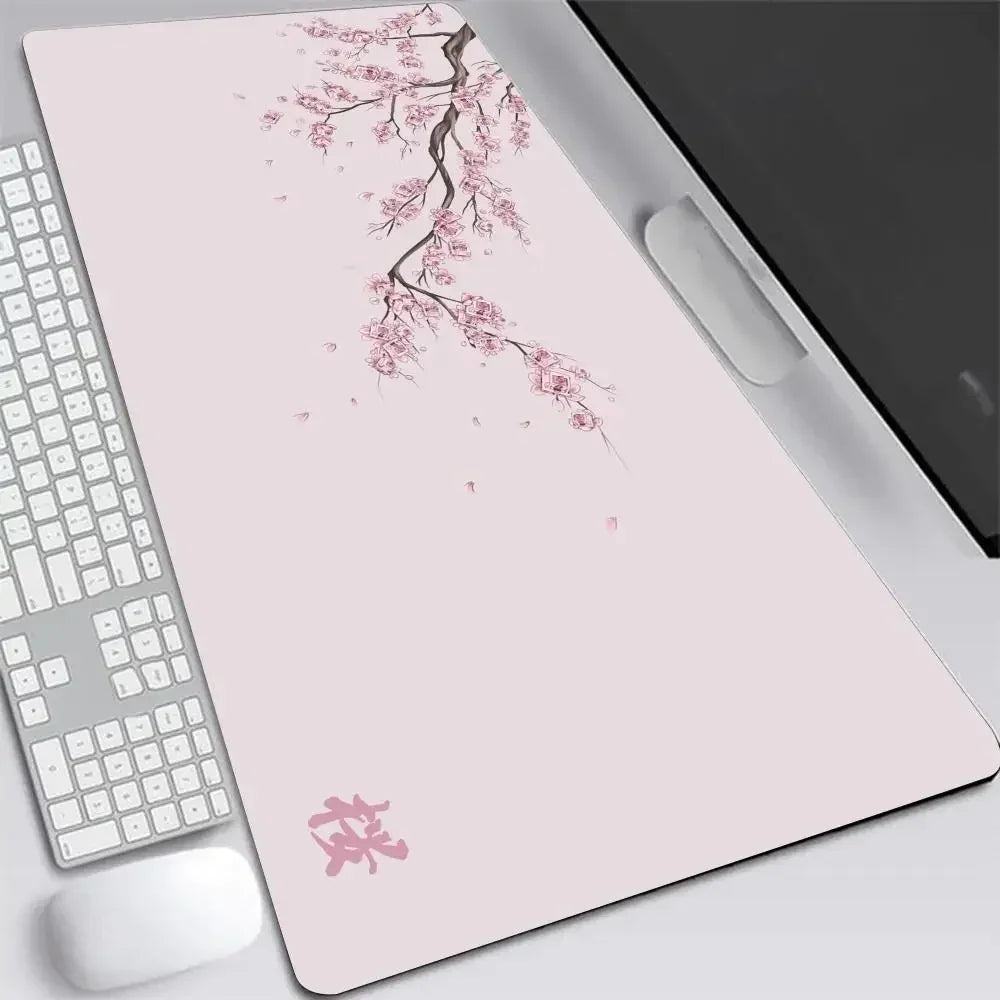 Sakura Cherry Blossom XXL Mouse Pad - Gray Gaming Desk Mat for Laptops & Keyboards