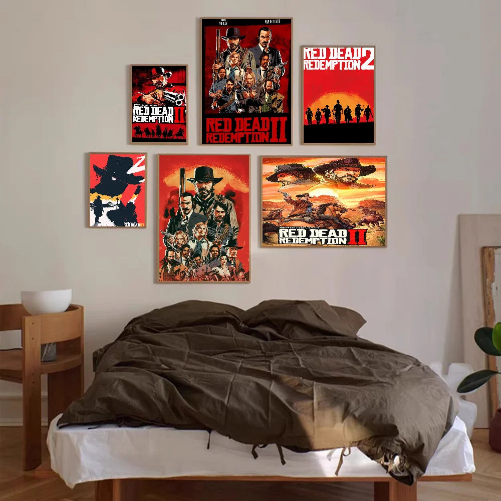 Red D-Dead R-Redemption 2 DIY Sticky Poster Whitepaper Prints Posters Artwork Vintage Decorative Painting