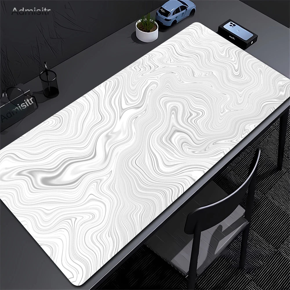 XXL Black & White Strata Liquid Gaming Mouse Pad - Large Non-Slip Desk Mat with Lockedge
