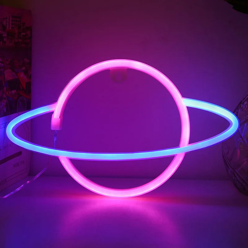1 Piece Indoor Room Cozy Planet Decoration Night Light, Pink-Blue Wall Decoration Game Room Themed Party Decorations Boys' Gift USB or Battery Powered (Battery Not Included)