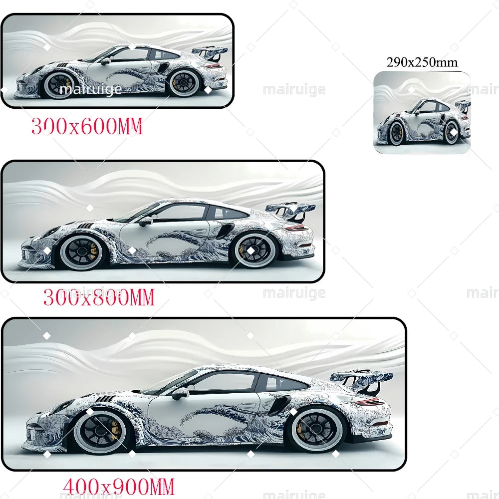 Large White Sports Car Design Gaming Mouse Pad Anti-Slip Rubber Base Extended Desk Mat for Gamer Office Use Computer Accessories