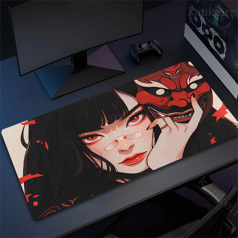 Large Gaming Mosue Pad Premium Mousepad Gamer Mask Girl Anime Mouse Mat XXL 90x40cm Deskmat Computer Keyboard Pads Office Carpet